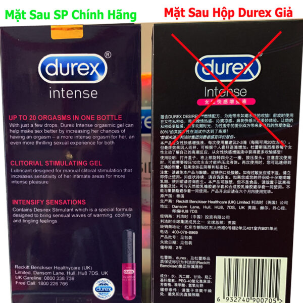 hình ảnh nhận biết sản phẩm Gel durex intense organic hàng chính hãng và hàng nhái
