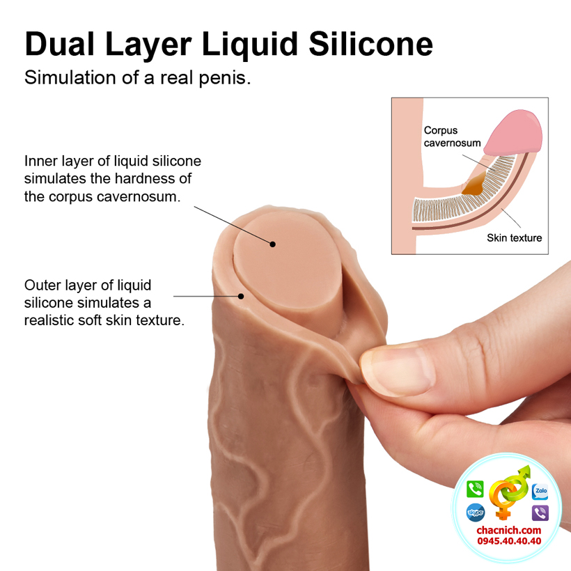 khám phá phần lõi bên trong của sản phẩm Dual layered Platinum Silicone Cock