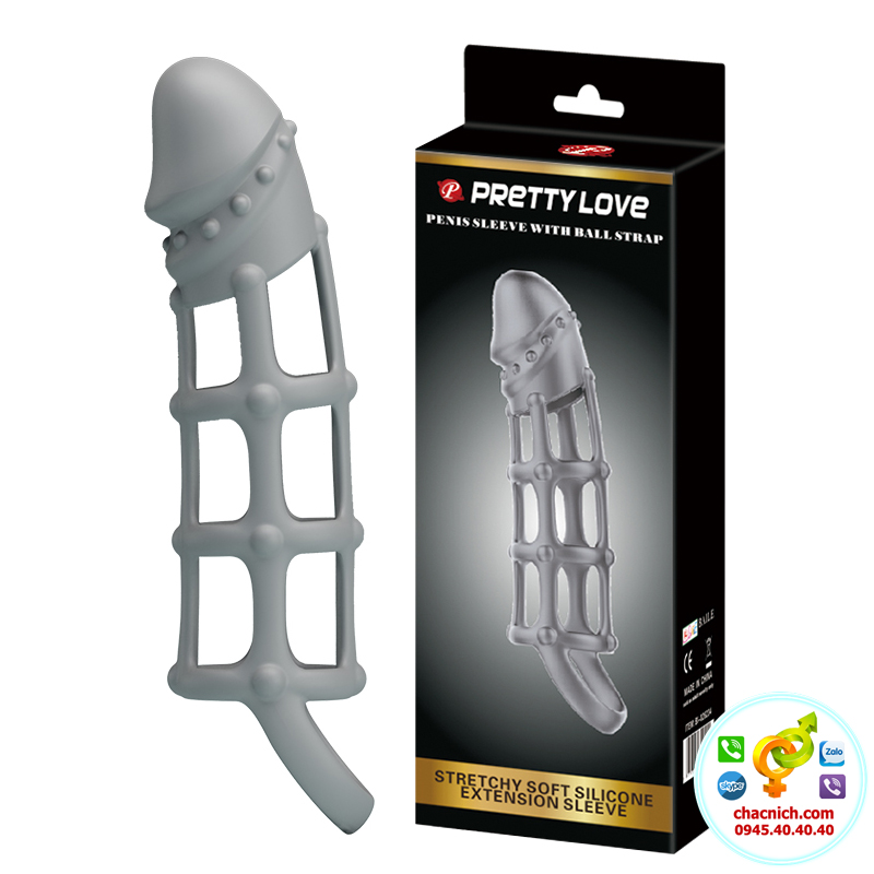 Bao cao su đôn dên hình rọ lưới silicone không rung Sleeve With Ball Strap có dây choàng qua trứng giúp không tuột